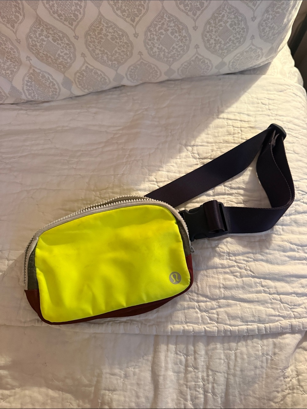 lululemon athletica Neon Yellow and Maroon Men's Belt Bag with Dark Strap